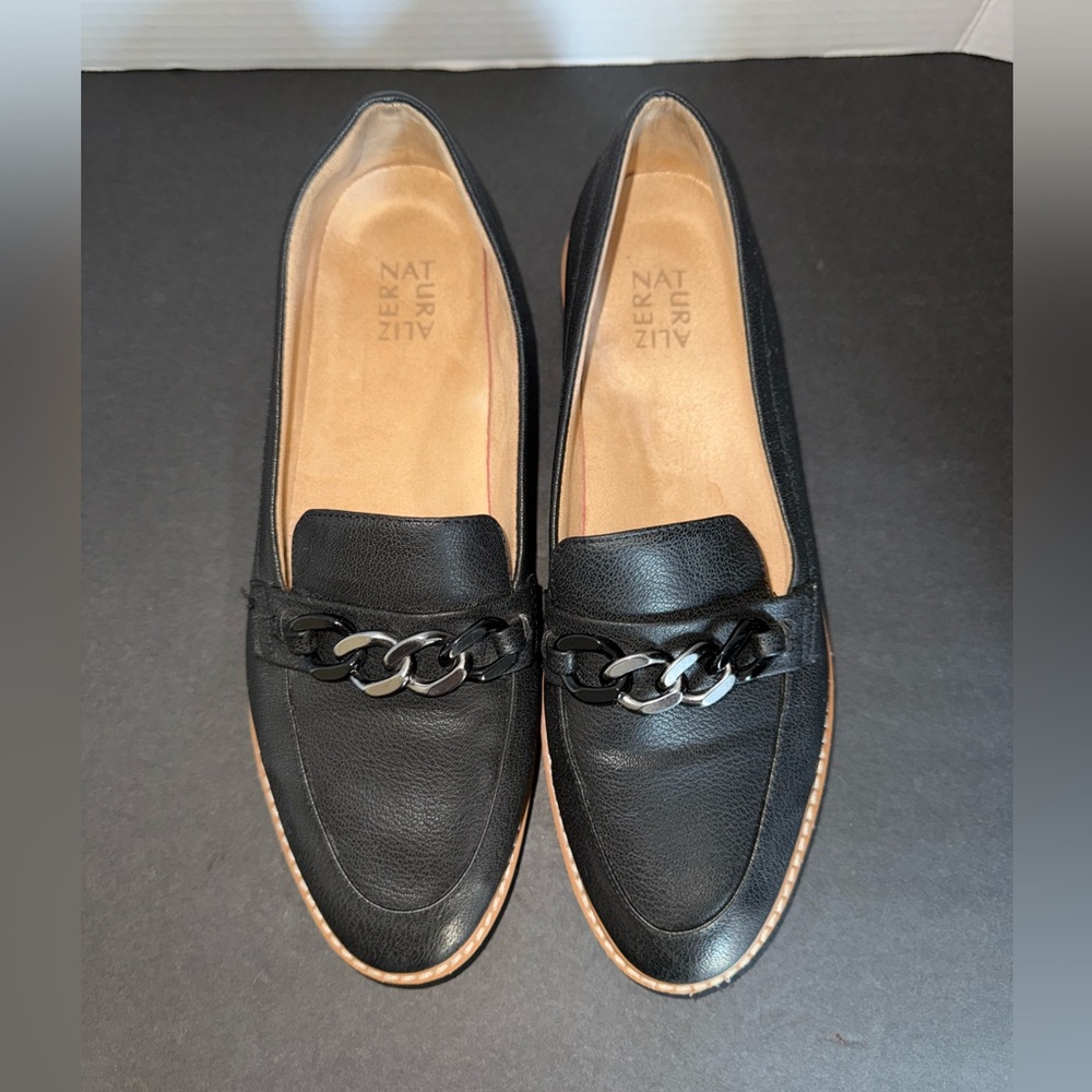 Naturalizer Emmal Silver Black Chain Platform Penny Loafer 12 Comfort Business - Picture 4 of 11